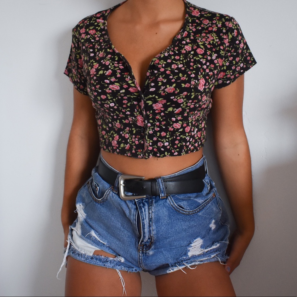 Charter Club Floral Button Up Crop Top